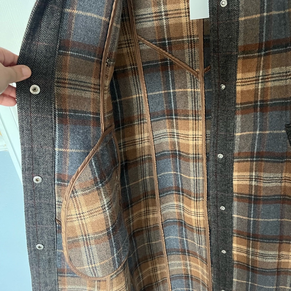 NWT 7 For All Mankind Brown Plaid Trench Coat - Picture 6 of 8